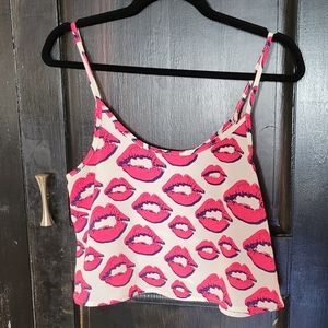 Audrey 3+1 lip print cropped camisole